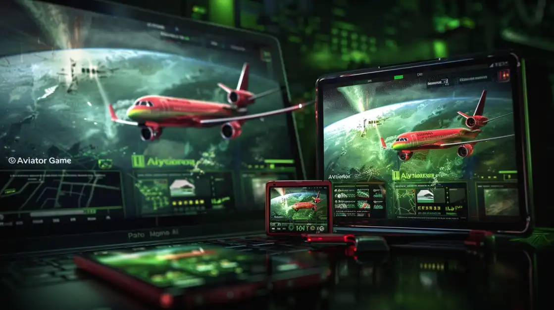 A dynamic collage of the 'Aviator Game' shows a red plane flying out of multiple mobile and tablet screens, highlighting the immersive, multi-platform gameplay available at TK666.