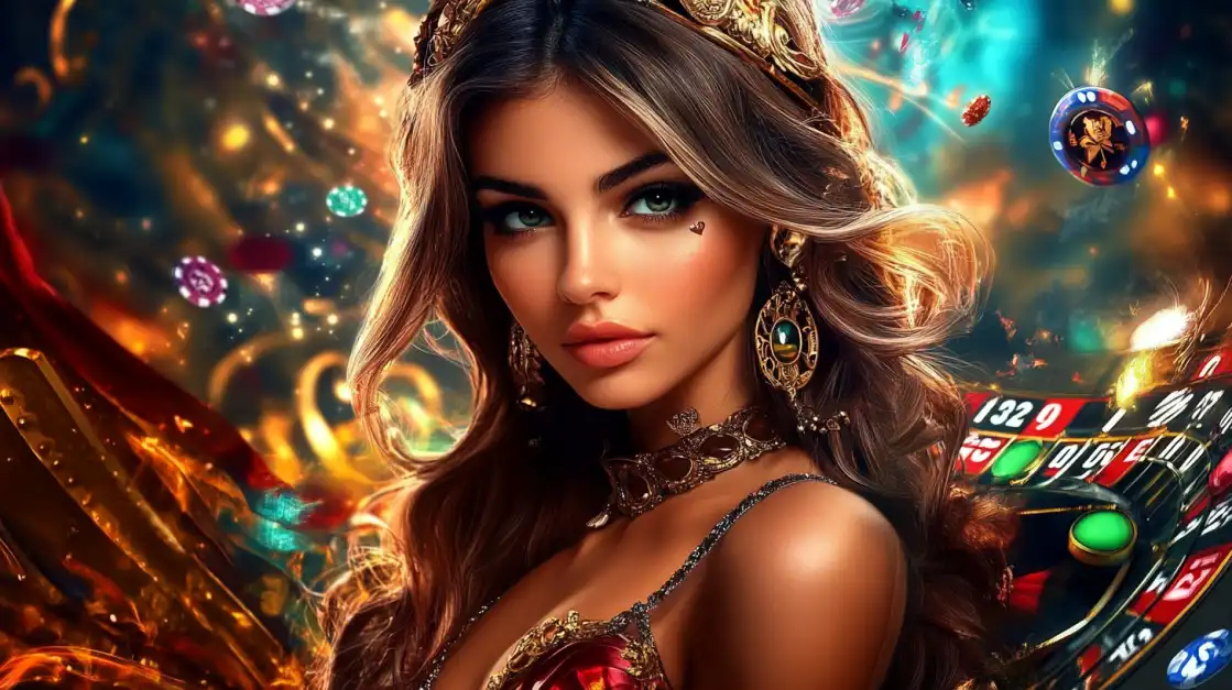 A sophisticated man and woman share a glance across a green casino table, enjoying a night of high-class gaming and excitement in the live dealer section of TK666.